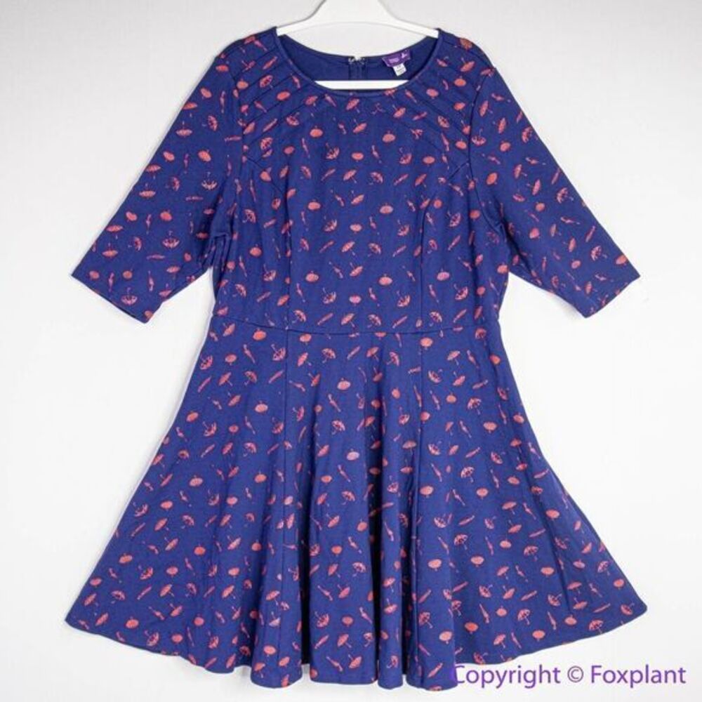 Unique Vintage‎ Gwynnie Bee Umbrella Print Navy Dress, plus size 0X - Picture 4 of 16